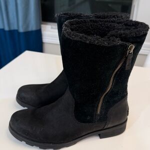 Women's Sorel Emelie Foldover waterproof boots Black leather and suede